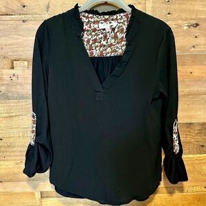 Anthropologie Porridge black top 3/4 sleeve blouse, Small